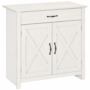 HOMCOM Farmhouse Sideboard Cabinet with Barn Doors Kitchen Buffet Cabinet with Drawer and Adjustable Shelf Stone White Wash