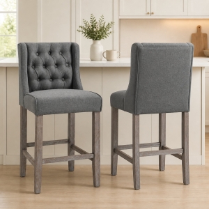 HOMCOM Set of 2 40Inch Button Tufted Bar stools High Counter Dining Height Chairs Grey