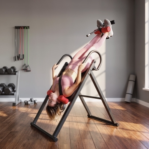 Soozier Folding Inversion Table, 20°/40°/60° Adjustable, with Safety Belt and Waist Pad for Back Pain Relief