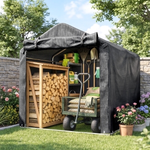 Outsunny Outdoor Storage Shed, UV Resistant Bike Tent with Roll-up Zipper Door, Portable Shed for Bike, Motorcycle, Dark Grey