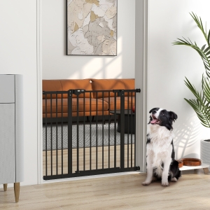 PawHut 30 Inch Tall Pet Gate with Door Dog Gate and Barrier Indoor for Stairs Includes 2.8", 5.5" Extensions Kit, Black