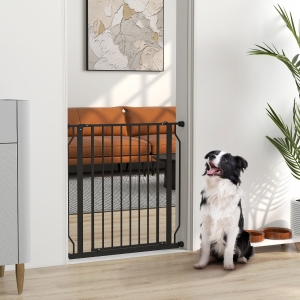 PawHut 30"- 34" Easy Install Pet Gate w/ Door & Double Locking System, Extra Wide Dog Gate for Stairs, Hallways, Black