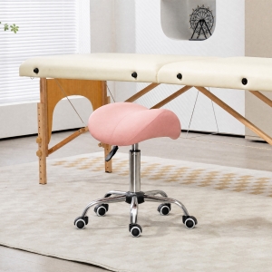HOMCOM Cosmetic Stool 360° Rotate Height Adjustable Salon Massage Spa Chair Hydraulic Rolling Faux Leather Saddle Stool, Pink