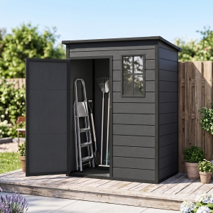 Outsunny 5 x 3FT Garden Shed with Floor, Outdoor Storage Shed with Lockable Door, Window and Vent for Backyard, Patio, Dark Grey
