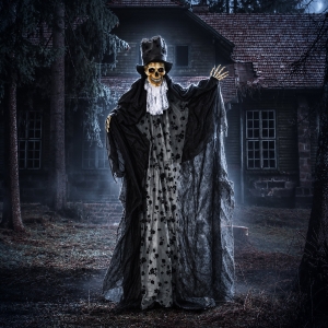 Outsunny 6FT Life Size Halloween Animatronics, Animated Grim Reaper Groom with Sound Motion Activated & Light Up Eyes
