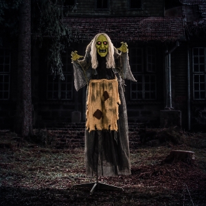 Outsunny Witch Halloween Animatronic Halloween Animatronic with Sound Activated, Light Up Eyes