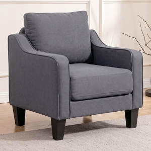 HOMCOM Armchair, Modern Accent Chair with Pocket Spring, Linen Upholstered, Thick Padded, Charcoal Grey