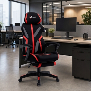 Vinsetto Racing Gaming Chair, Ergonomic Computer Chair with Footrest, Headrest, High Back Recliner Swivel Seat with Adjustable Height, Black Red
