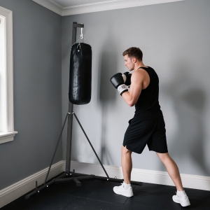 Soozier Foldable Punch Bag Stand, Adjustable Height Heavy Bag Stand with Weighted Base, Freestanding for Home Gym, Stand Only