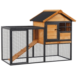 PawHut Outdoor Rabbit Cage Elevated Pet House w/ Slide-Out Tray, Natural Wood & Black