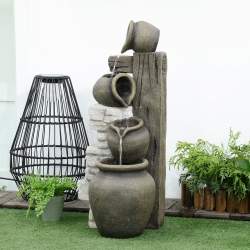 Outsunny Wine Jars Outdoor Waterfall Fountain with Adjustable Flow, 4-Tier Rustic Resin Cascading Water Fountain, Decorative Backyard Water Feature for Zen Garden, Deck, Porch