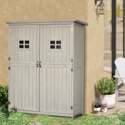 Outsunny 4x1.5ft Wooden Garden Sheds, Outdoor Storage with Windows and Double Door for Gardeners, Grey