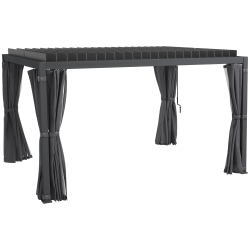 Outsunny 10' x 13' Outdoor Retractable Pergola w/ Sun Shade Aluminum Louvered Top, Pergola w/ Canopy, Curtains, Netting, Gray