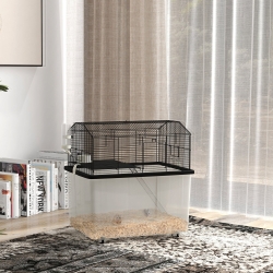 PawHut Hamster House Gerbil Habitat for Dwarf Hamster, Syrian Hamster with Wheels, Detachable Bottom - Black