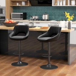 HOMCOM Swivel Bar Stools Set of 2, Faux Leather Upholstered Counter Height Barstools with Round Metal Base
