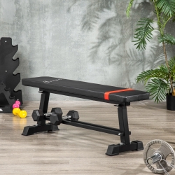 Soozier Flat Weight Bench with Dumbbell Rack, Padded Seat and Anti-slip Foot Pads for Home Gym Workout