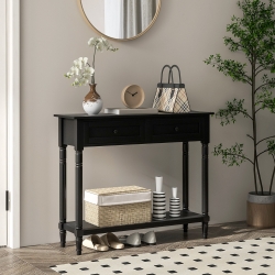 HOMCOM Hallway Console Table, Modern Entryway Table with 2 Drawers, Storage Shelf, Turned Legs for Living Room, Bedroom, Black