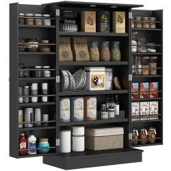 HOMCOM Freestanding Kitchen Pantry Cabinet, Kitchen Cabinet with 12 Door Shelves, Double Doors, 5-tier Shelving, Black