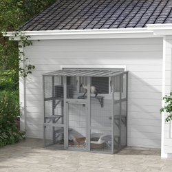 PawHut Outdoor Cat Enclosure Window Box with Weatherproof Roof, Bridge, Resting Box, Platforms, for 2 Kittens, Grey