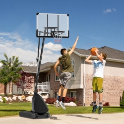 Soozier Basketball Hoop Outdoor, 4.9-10ft Portable Basketball Goal with 44" Shatterproof Backboard, Rebound System, Wheels