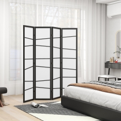 HOMCOM 5.6ft Folding Room Divider, 4 Panel Wall Partition with Wood Frame for Bedroom, Home Office, White