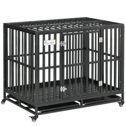 PawHut Heavy Duty Steel Dog Kennel with Caster Wheels, Black