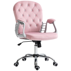 Vinsetto Button Tufted Desk Chair, Home Office Chair with Padded Armrests, Adjustable Height and Swivel Wheels, Pink