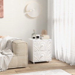 HOMCOM Mid-Century Bedside Table, Nightstand with 2 Drawers, Side End Table for Bedroom, White