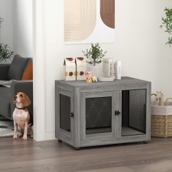 PawHut Pet Crate End Table with Water-resistant Cushion or Large Medium Dogs, Grey