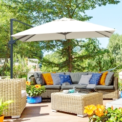 Outsunny 10x10ft Cantilever Umbrella Rotatable Square Top Market Parasol with 4 Adjustable Angle for Backyard Patio Outdoor Area Cream