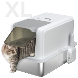 PawHut 2 in 1 Stainless Steel Cat Litter Box with Removable Lid, Scoop, Filter Bags, for Small to Large Cats, White