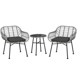 ダリア　おはようセット Outsunny 3 Pieces Patio PE Rattan Bistro Set, Outdoor Round