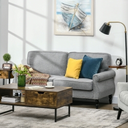 HOMCOM Stylish Midback Double Sofa with Sponge Padding, 2 Seater Sofa Couch, with Rubber Wood Leg, Grey