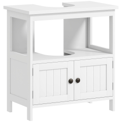 kleankin Pedestal Sink Storage Cabinet, Bathroom Under Sink Cabinet with 2 Doors and Open Shelf, Bathroom Vanity, White