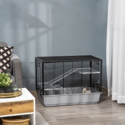 PawHut 3-tier Hamster Cage, Guinea Pig Cage with Accessories Food Dish Water Bottle, Ramps, 31.5"x19"x 23", Grey