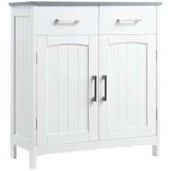 kleankin Bathroom Floor Cabinet, Freestanding Linen Cabinet, Storage Cabinet with 2 Drawers, Double Doors, Adjustable Shelf, White
