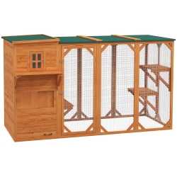 PawHut Large Outdoor Cat House for 3 Kitties, Multi-Level Design with Big Hiding Areas 2 Stories & Multiple Platforms Cat Condo