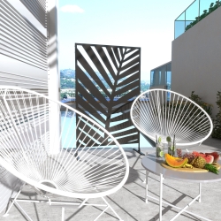 Outsunny Metal Outdoor Privacy Screen, 48" x 78" H Decorative Outdoor Divider with Stand and Expansion Screws, Freestanding Privacy Panel for Garden Backyard Deck Pool, Banana Leaf