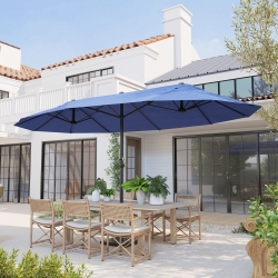 Outsunny 15ft Double-sided Patio Umbrella with Twin Canopy, Extra Large Outdoor Parasol with Crank for Pool, Deck, Market, Blue