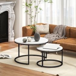 HOMCOM Modern Coffee Table Set of 2, Nesting Side Tables w/ Metal Base for Living Room Bedroom Office Faux Marbled White
