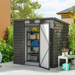 Outsunny 6 x 4FT Galvanized Garden Storage Shed, Metal Outdoor Shed with Double Doors and 2 Vents, Grey