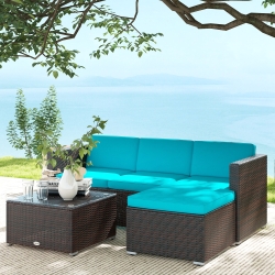 Outsunny 3 Pieces Patio Furniture with Soft Cushions, Patio Corner Sofa Sets with a Coffee Table,  Ideal for Balcony, Patios, Backyards, Turquoise
