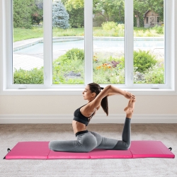 Soozier 4'x10'x2'' Folding Gymnastics Tumbling Mat, Exercise Mat  with Carrying Handles for Yoga, MMA, Martial Arts, Stretching, Core Workouts, Pink