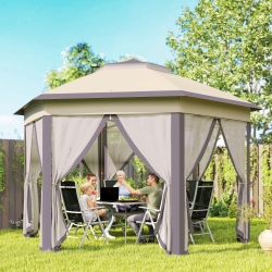Outsunny 13' x 13' Pop Up Canopy Tent with Netting and Carry Bag, Instant Sun Shelter, Hexagon Tents for Parties, Outdoor, Garden, Patio, Coffee and Beige