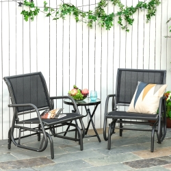 Outsunny Patio Glider Set of 2 Outdoor Glider Chair with Breathable Mesh Seat & Backrest, Armrests and Metal Frame, Black