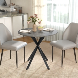 HOMCOM 31.5" Industrial Round Dining Table - Distressed Grey