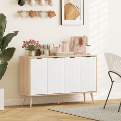 HOMCOM Modern Sideboard and Buffet, Dining Room Cabinet with Adjustable Shelves and 4 Doors, Natural
