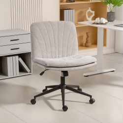 HOMCOM Criss Cross Chair with Wheels, Wide Office Chair with No Arms, Adjustable Height, Tilting, Beige