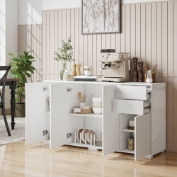 HOMCOM Kitchen Sideboard Storage Cabinet, Modern Coffee Bar Cabinet with Push-Open Design and 2 Drawers for Living Room, White