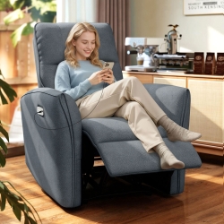 HOMCOM Power Recliner Chair, Dyed Fabric (Like Leathaire) Upholstered Recliner Chair with USB Ports, Footrest, Charcoal Grey